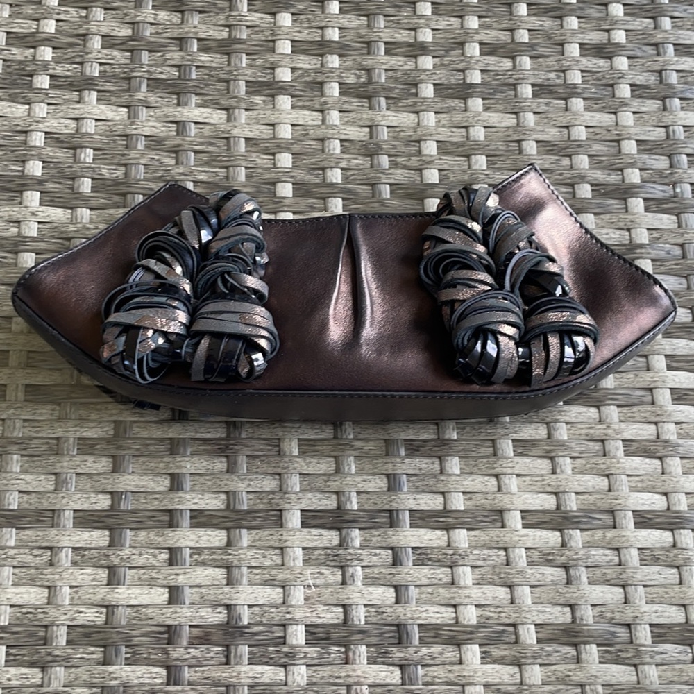 Katherine Kwei Brown Metallic Leather Clutch